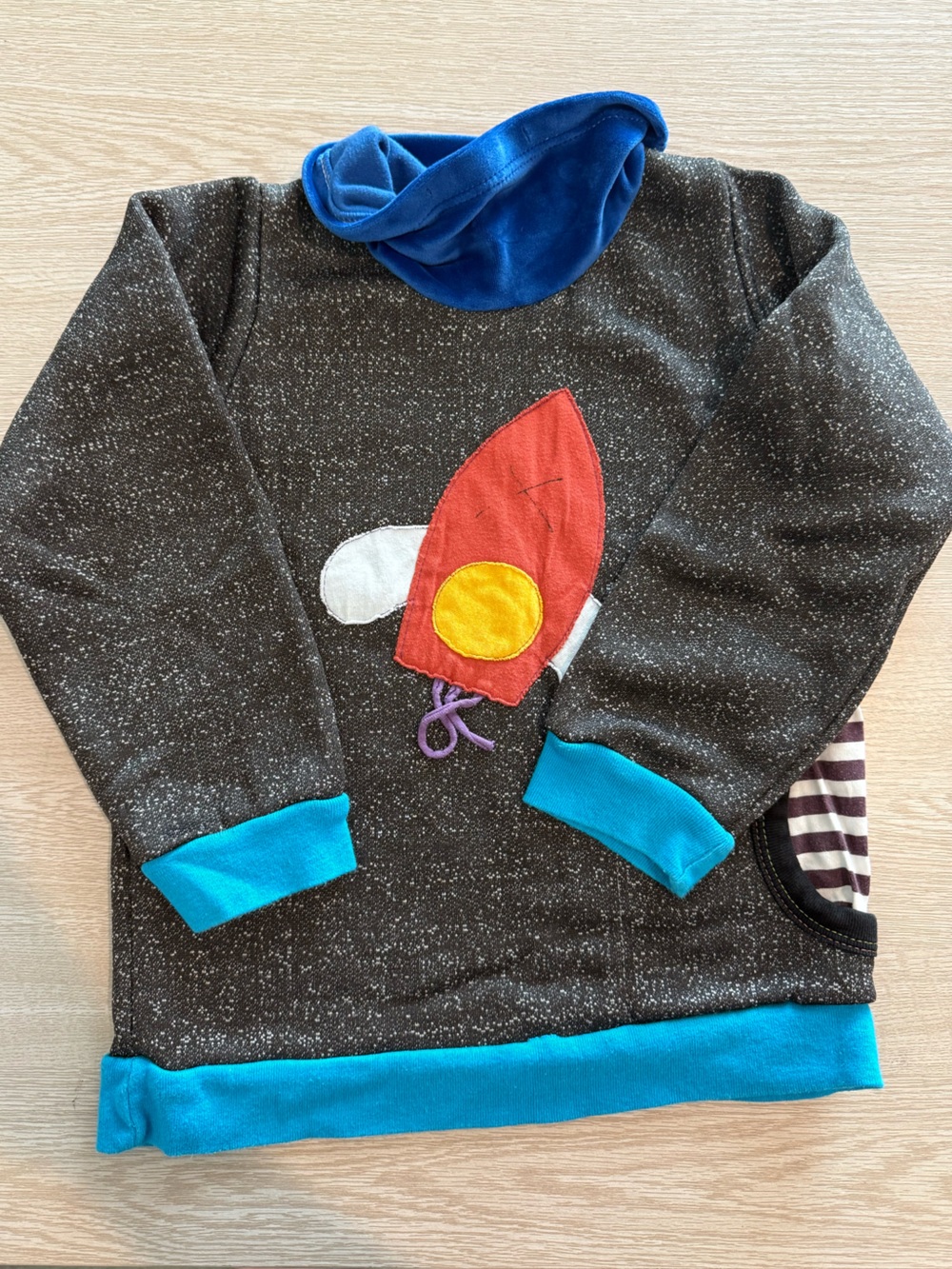 Children's Space Rocket Sweatshirt - Dark Gray with Red & Blue Accents